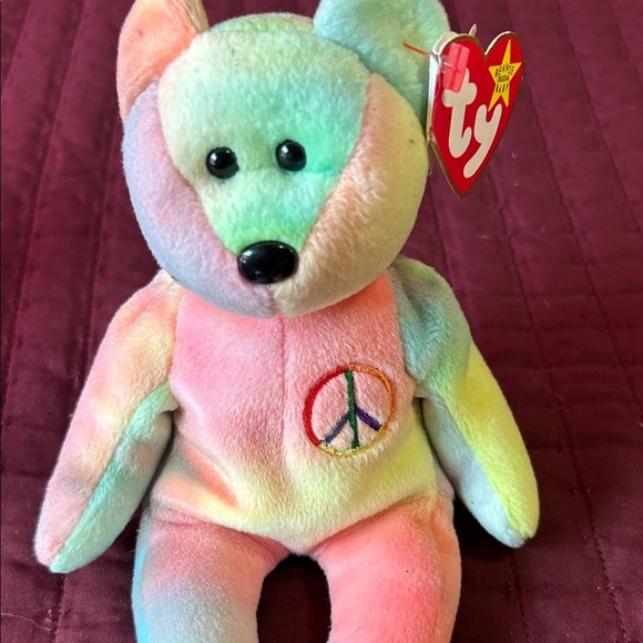 Ty Multicolor Peace Bear Plush! Peace! - Picture 4 of 5